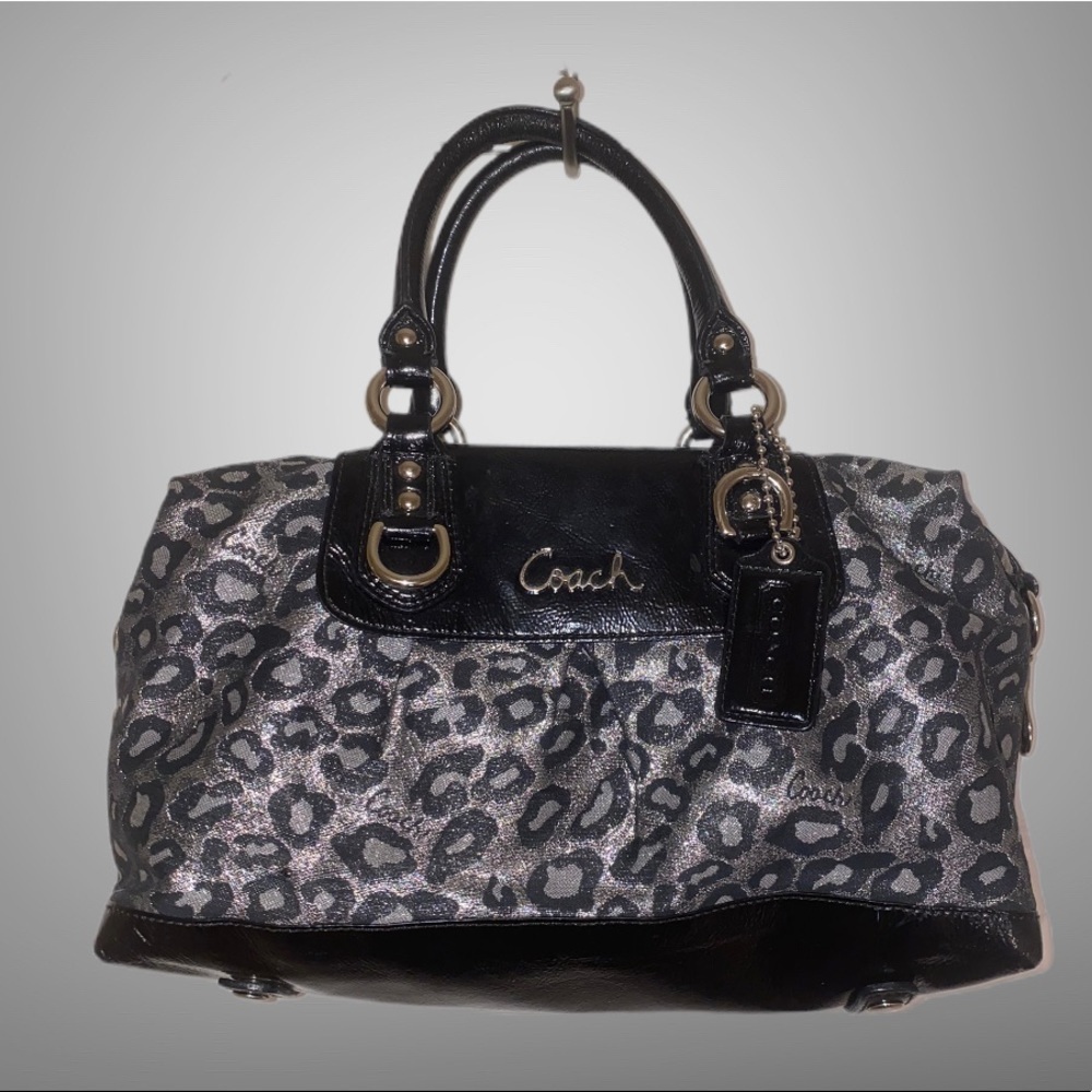 Coach Black Gray Metallic Ocelot Leopard Print Authentic Rare Sabrina Handbag
